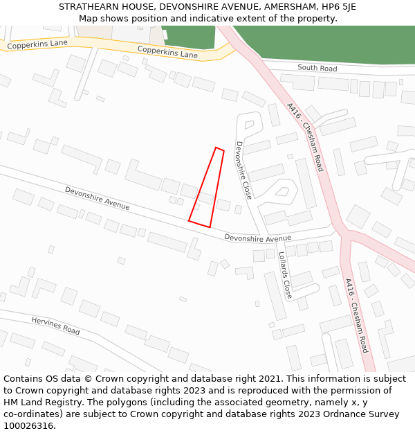 STRATHEARN HOUSE, DEVONSHIRE AVENUE, AMERSHAM, HP6 5JE: Location map and indicative extent of plot