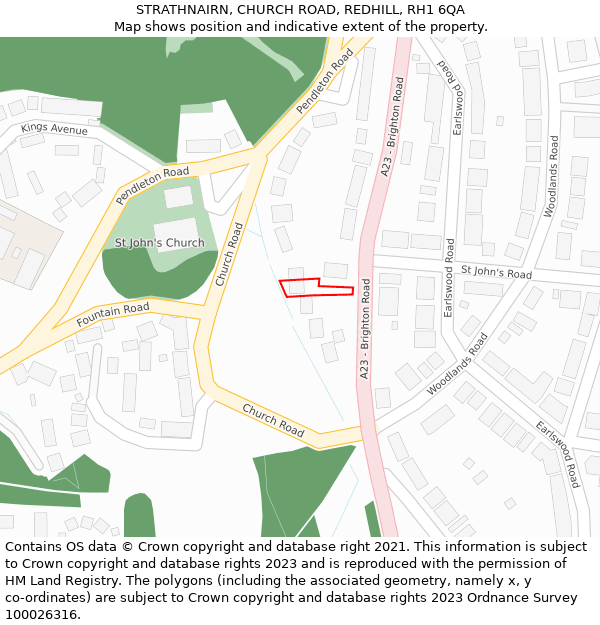 STRATHNAIRN, CHURCH ROAD, REDHILL, RH1 6QA: Location map and indicative extent of plot