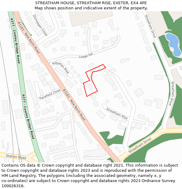 STREATHAM HOUSE, STREATHAM RISE, EXETER, EX4 4PE: Location map and indicative extent of plot