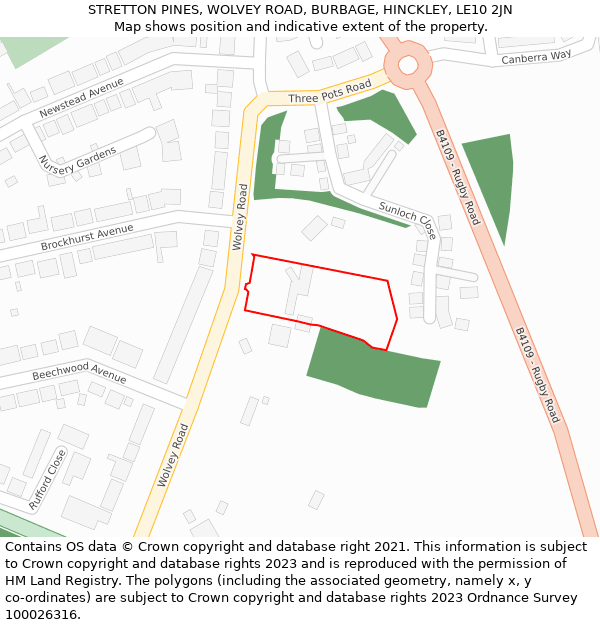 STRETTON PINES, WOLVEY ROAD, BURBAGE, HINCKLEY, LE10 2JN: Location map and indicative extent of plot