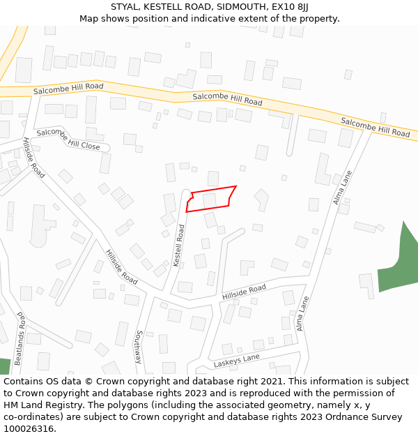 STYAL, KESTELL ROAD, SIDMOUTH, EX10 8JJ: Location map and indicative extent of plot