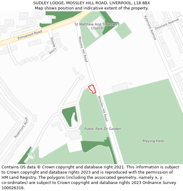 SUDLEY LODGE, MOSSLEY HILL ROAD, LIVERPOOL, L18 8BX: Location map and indicative extent of plot