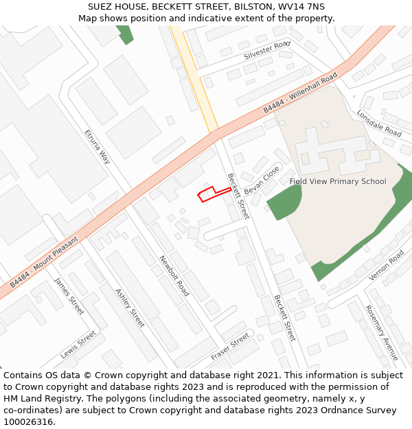 SUEZ HOUSE, BECKETT STREET, BILSTON, WV14 7NS: Location map and indicative extent of plot