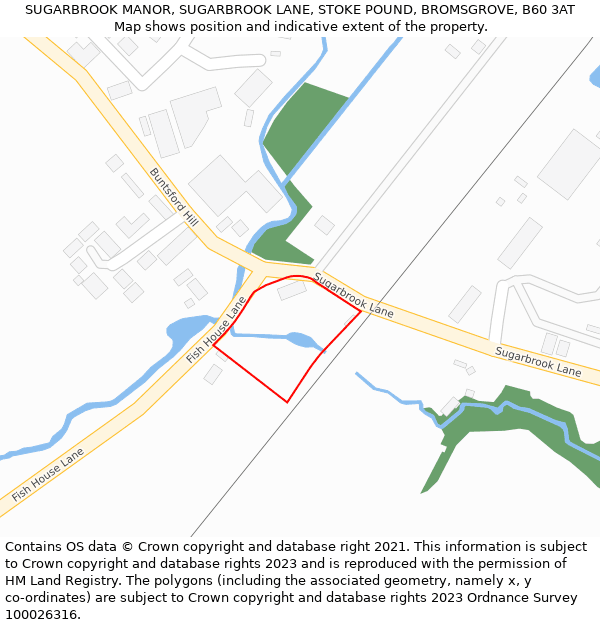 SUGARBROOK MANOR, SUGARBROOK LANE, STOKE POUND, BROMSGROVE, B60 3AT: Location map and indicative extent of plot