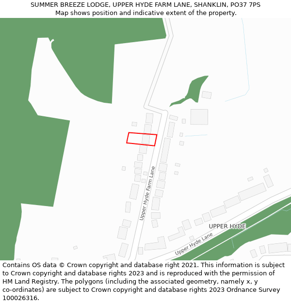 SUMMER BREEZE LODGE, UPPER HYDE FARM LANE, SHANKLIN, PO37 7PS: Location map and indicative extent of plot