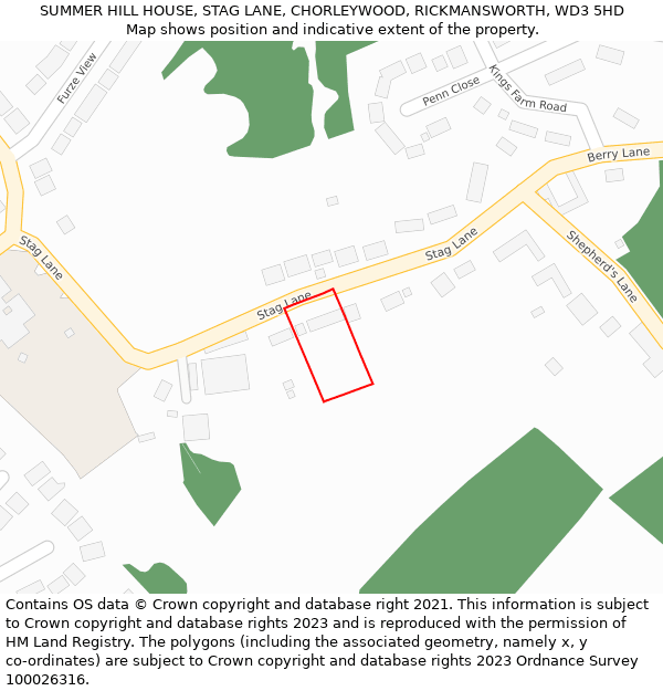 SUMMER HILL HOUSE, STAG LANE, CHORLEYWOOD, RICKMANSWORTH, WD3 5HD: Location map and indicative extent of plot