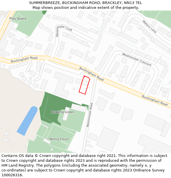 SUMMERBREEZE, BUCKINGHAM ROAD, BRACKLEY, NN13 7EL: Location map and indicative extent of plot