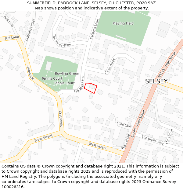 SUMMERFIELD, PADDOCK LANE, SELSEY, CHICHESTER, PO20 9AZ: Location map and indicative extent of plot