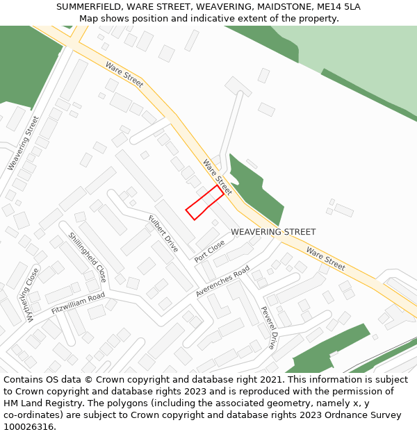 SUMMERFIELD, WARE STREET, WEAVERING, MAIDSTONE, ME14 5LA: Location map and indicative extent of plot