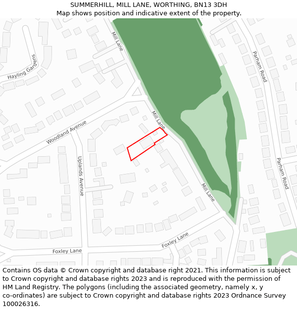 SUMMERHILL, MILL LANE, WORTHING, BN13 3DH: Location map and indicative extent of plot
