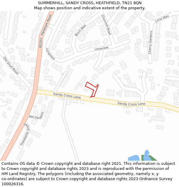 SUMMERHILL, SANDY CROSS, HEATHFIELD, TN21 8QN: Location map and indicative extent of plot