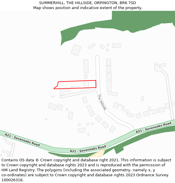 SUMMERHILL, THE HILLSIDE, ORPINGTON, BR6 7SD: Location map and indicative extent of plot
