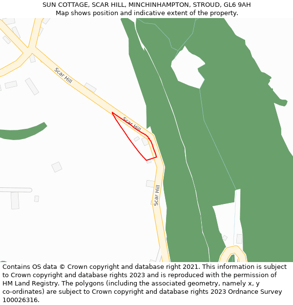 SUN COTTAGE, SCAR HILL, MINCHINHAMPTON, STROUD, GL6 9AH: Location map and indicative extent of plot