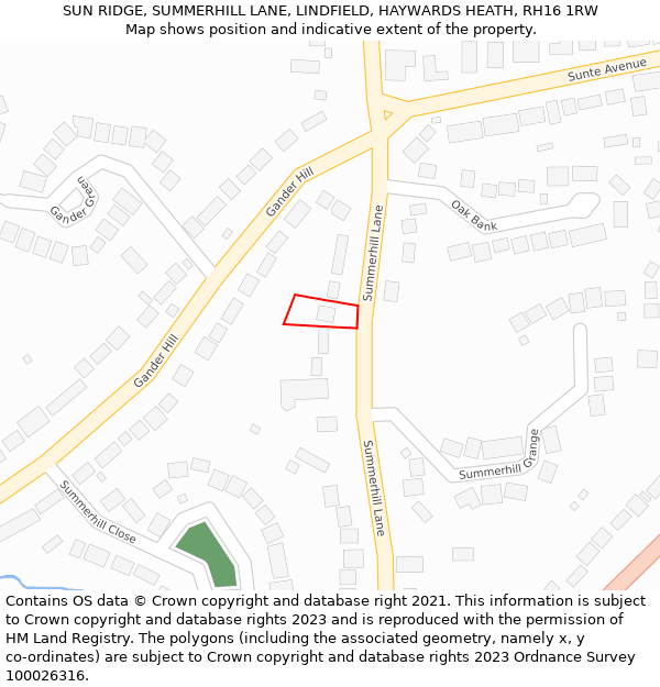 SUN RIDGE, SUMMERHILL LANE, LINDFIELD, HAYWARDS HEATH, RH16 1RW: Location map and indicative extent of plot