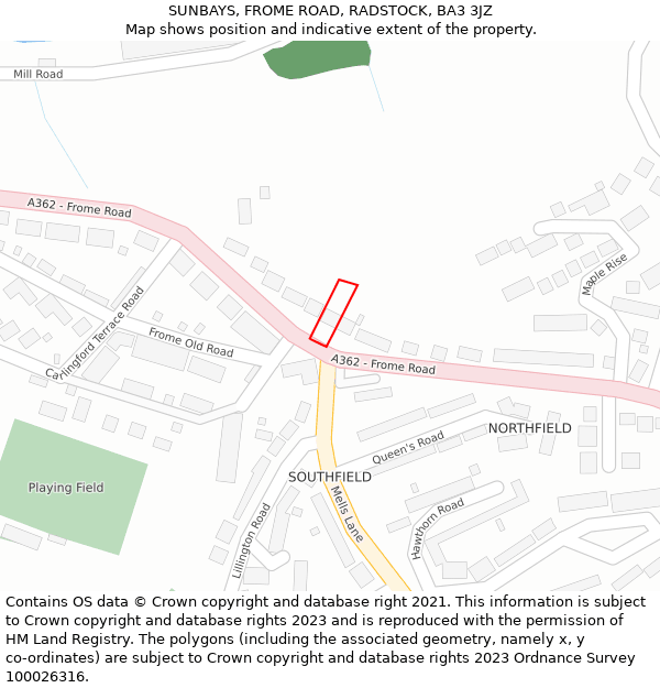 SUNBAYS, FROME ROAD, RADSTOCK, BA3 3JZ: Location map and indicative extent of plot