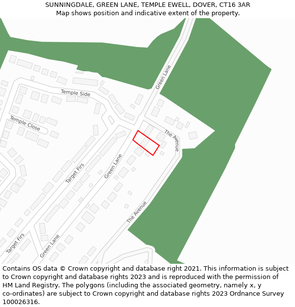 SUNNINGDALE, GREEN LANE, TEMPLE EWELL, DOVER, CT16 3AR: Location map and indicative extent of plot