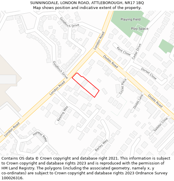 SUNNINGDALE, LONDON ROAD, ATTLEBOROUGH, NR17 1BQ: Location map and indicative extent of plot