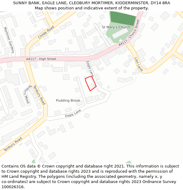 SUNNY BANK, EAGLE LANE, CLEOBURY MORTIMER, KIDDERMINSTER, DY14 8RA: Location map and indicative extent of plot