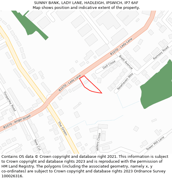 SUNNY BANK, LADY LANE, HADLEIGH, IPSWICH, IP7 6AF: Location map and indicative extent of plot