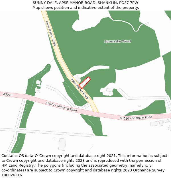 SUNNY DALE, APSE MANOR ROAD, SHANKLIN, PO37 7PW: Location map and indicative extent of plot