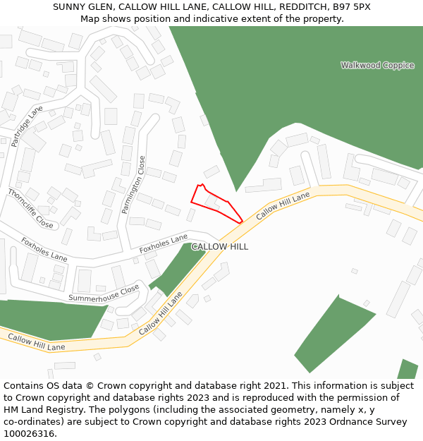 SUNNY GLEN, CALLOW HILL LANE, CALLOW HILL, REDDITCH, B97 5PX: Location map and indicative extent of plot
