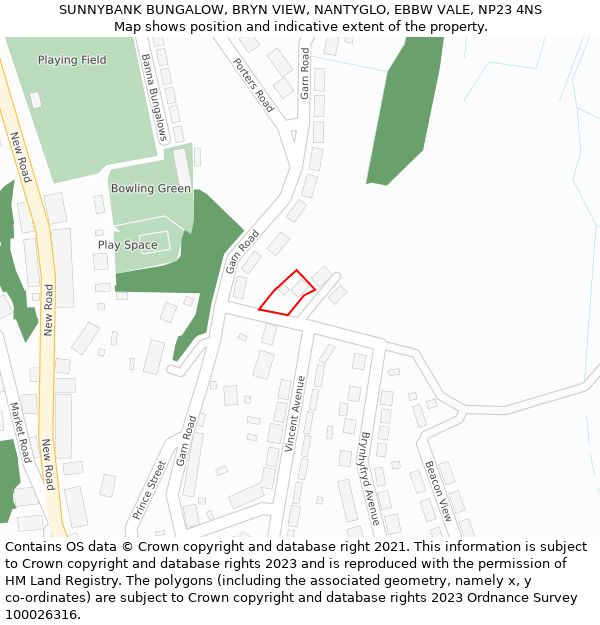SUNNYBANK BUNGALOW, BRYN VIEW, NANTYGLO, EBBW VALE, NP23 4NS: Location map and indicative extent of plot