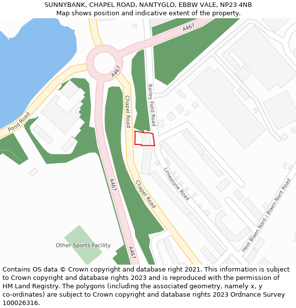 SUNNYBANK, CHAPEL ROAD, NANTYGLO, EBBW VALE, NP23 4NB: Location map and indicative extent of plot