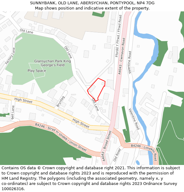 SUNNYBANK, OLD LANE, ABERSYCHAN, PONTYPOOL, NP4 7DG: Location map and indicative extent of plot