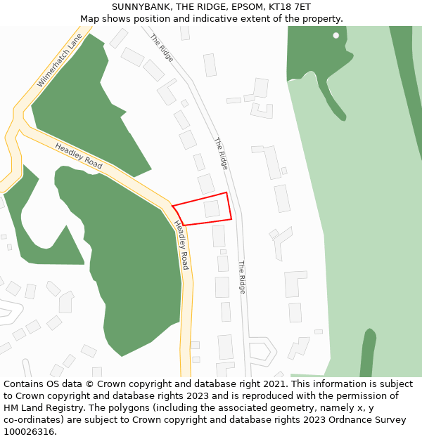 SUNNYBANK, THE RIDGE, EPSOM, KT18 7ET: Location map and indicative extent of plot