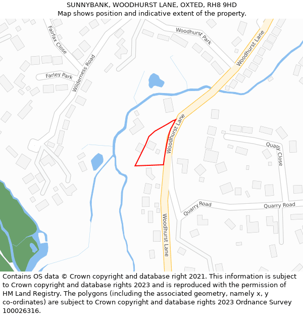SUNNYBANK, WOODHURST LANE, OXTED, RH8 9HD: Location map and indicative extent of plot