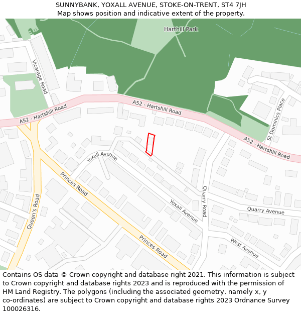 SUNNYBANK, YOXALL AVENUE, STOKE-ON-TRENT, ST4 7JH: Location map and indicative extent of plot