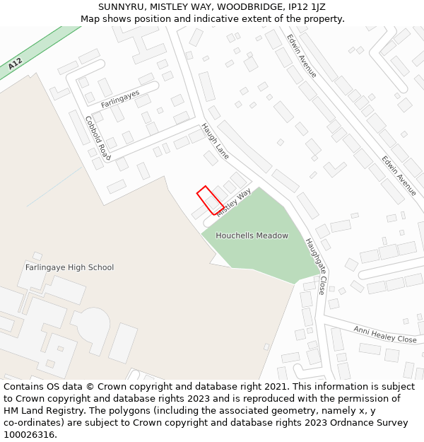 SUNNYRU, MISTLEY WAY, WOODBRIDGE, IP12 1JZ: Location map and indicative extent of plot