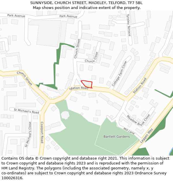 SUNNYSIDE, CHURCH STREET, MADELEY, TELFORD, TF7 5BL: Location map and indicative extent of plot