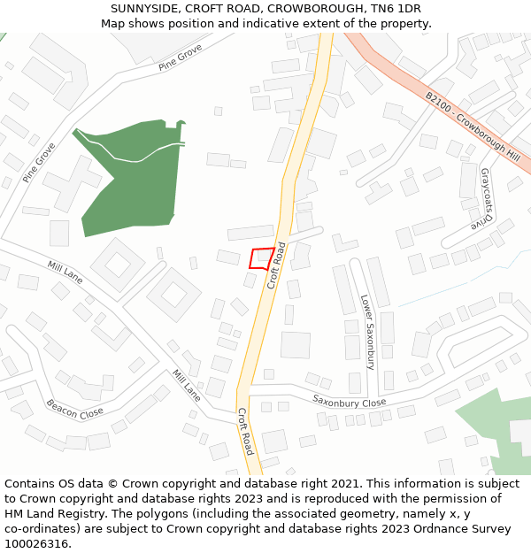 SUNNYSIDE, CROFT ROAD, CROWBOROUGH, TN6 1DR: Location map and indicative extent of plot
