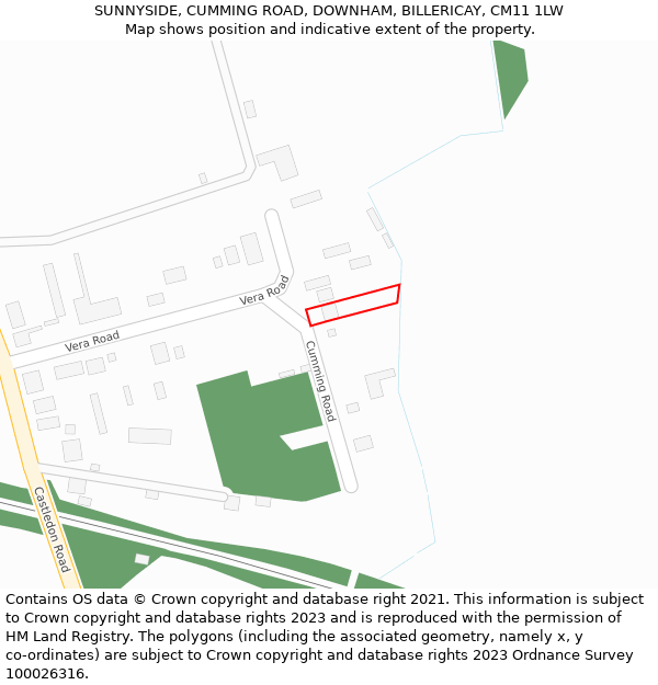 SUNNYSIDE, CUMMING ROAD, DOWNHAM, BILLERICAY, CM11 1LW: Location map and indicative extent of plot