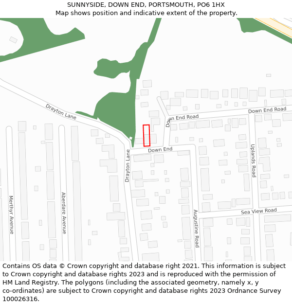 SUNNYSIDE, DOWN END, PORTSMOUTH, PO6 1HX: Location map and indicative extent of plot