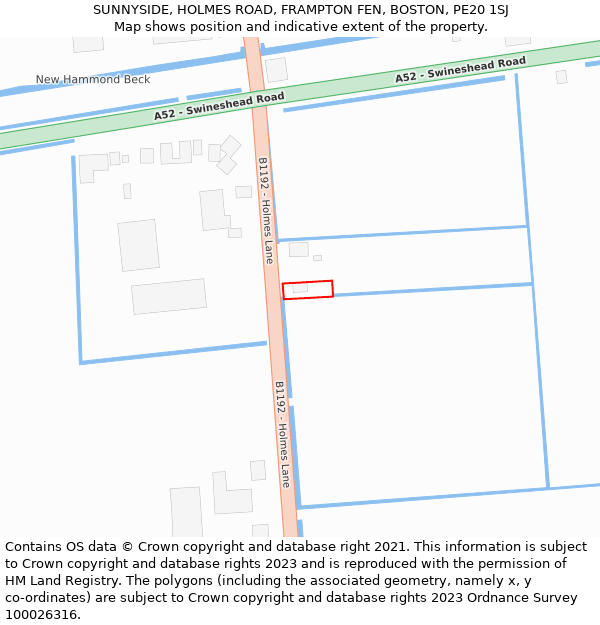 SUNNYSIDE, HOLMES ROAD, FRAMPTON FEN, BOSTON, PE20 1SJ: Location map and indicative extent of plot