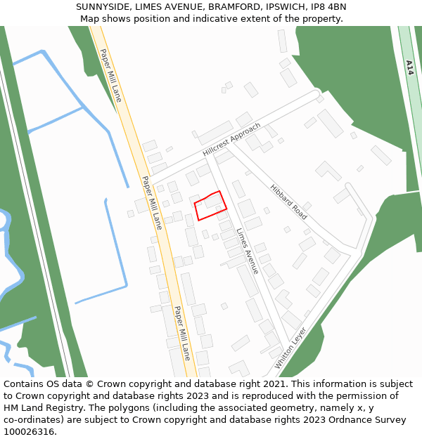 SUNNYSIDE, LIMES AVENUE, BRAMFORD, IPSWICH, IP8 4BN: Location map and indicative extent of plot