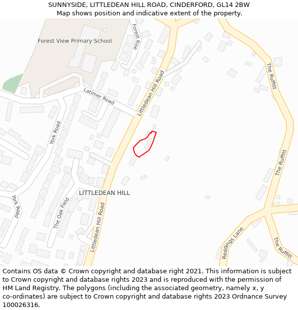 SUNNYSIDE, LITTLEDEAN HILL ROAD, CINDERFORD, GL14 2BW: Location map and indicative extent of plot