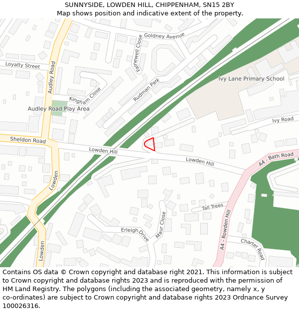 SUNNYSIDE, LOWDEN HILL, CHIPPENHAM, SN15 2BY: Location map and indicative extent of plot