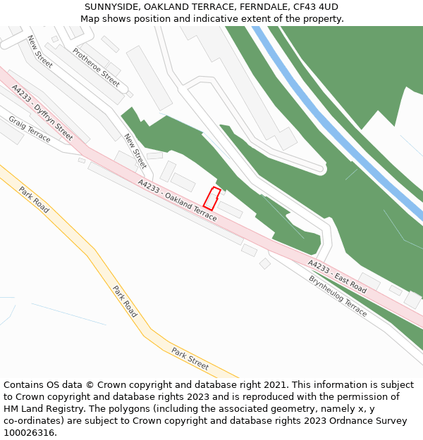 SUNNYSIDE, OAKLAND TERRACE, FERNDALE, CF43 4UD: Location map and indicative extent of plot