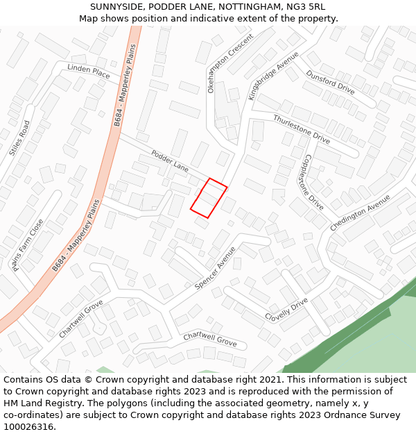 SUNNYSIDE, PODDER LANE, NOTTINGHAM, NG3 5RL: Location map and indicative extent of plot