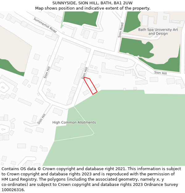 SUNNYSIDE, SION HILL, BATH, BA1 2UW: Location map and indicative extent of plot