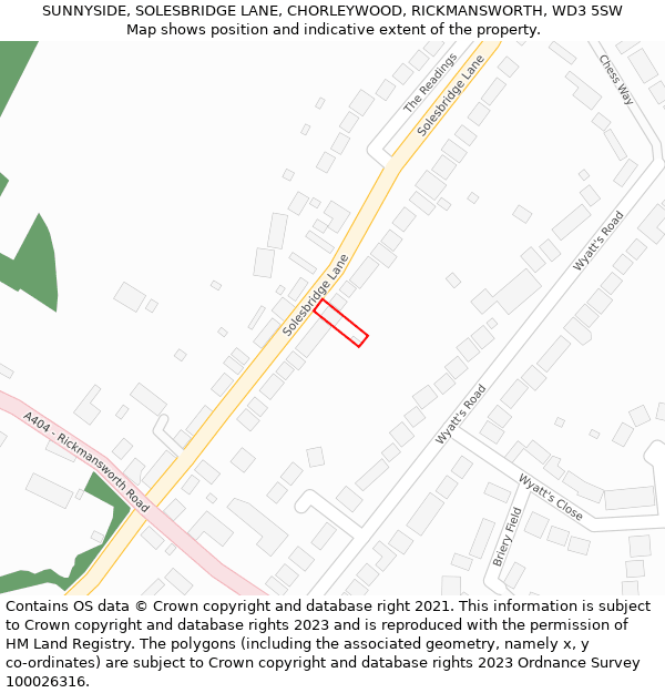 SUNNYSIDE, SOLESBRIDGE LANE, CHORLEYWOOD, RICKMANSWORTH, WD3 5SW: Location map and indicative extent of plot