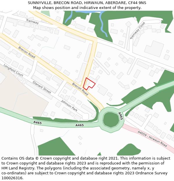 SUNNYVILLE, BRECON ROAD, HIRWAUN, ABERDARE, CF44 9NS: Location map and indicative extent of plot