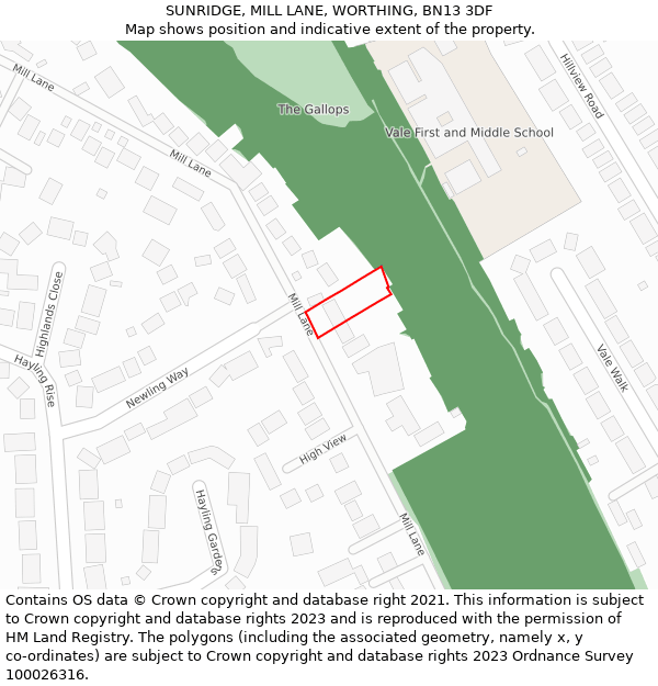 SUNRIDGE, MILL LANE, WORTHING, BN13 3DF: Location map and indicative extent of plot
