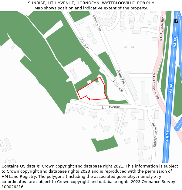 SUNRISE, LITH AVENUE, HORNDEAN, WATERLOOVILLE, PO8 0HA: Location map and indicative extent of plot