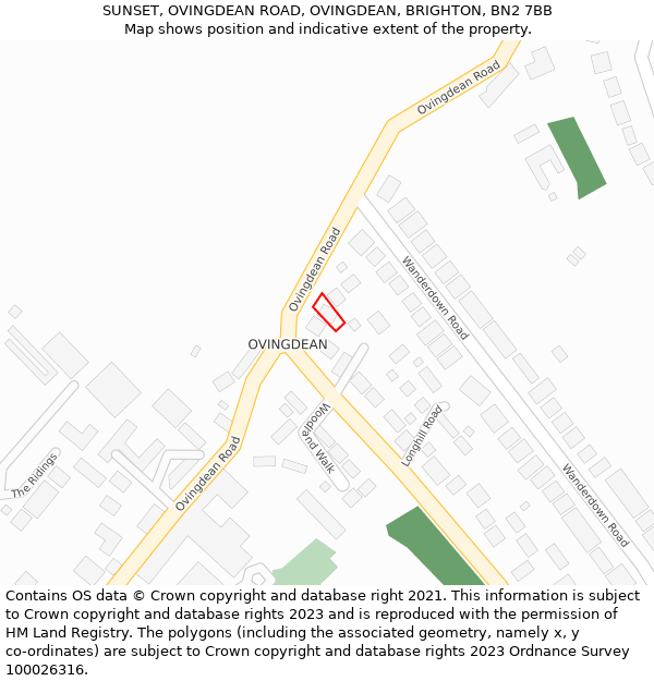 SUNSET, OVINGDEAN ROAD, OVINGDEAN, BRIGHTON, BN2 7BB: Location map and indicative extent of plot