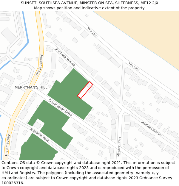 SUNSET, SOUTHSEA AVENUE, MINSTER ON SEA, SHEERNESS, ME12 2JX: Location map and indicative extent of plot