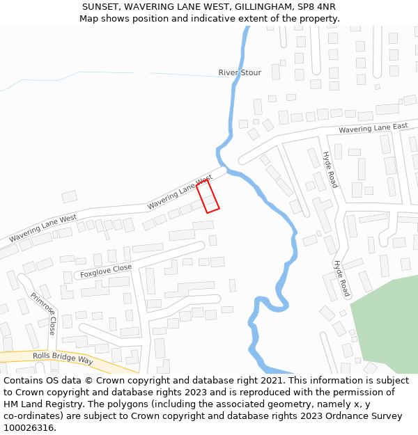 SUNSET, WAVERING LANE WEST, GILLINGHAM, SP8 4NR: Location map and indicative extent of plot